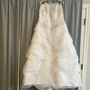 David's Bridal White Wedding Dress with Silver Embellishments